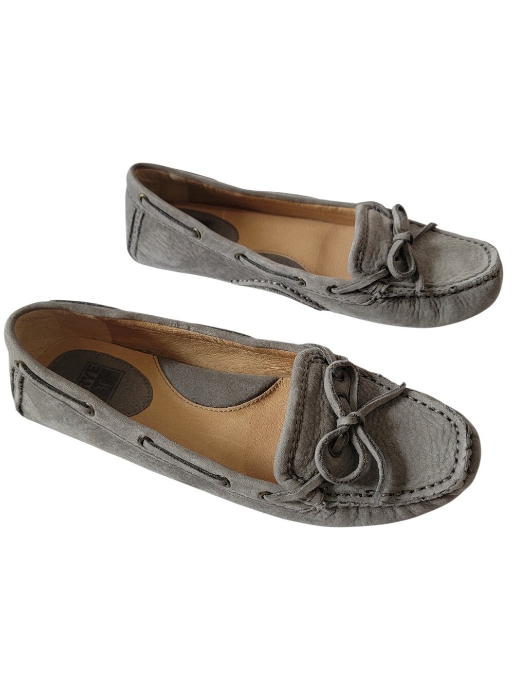 Frye Reagan Campus Driver Women 6.5 Gray Leather Moccasin Loafers Driving Flats